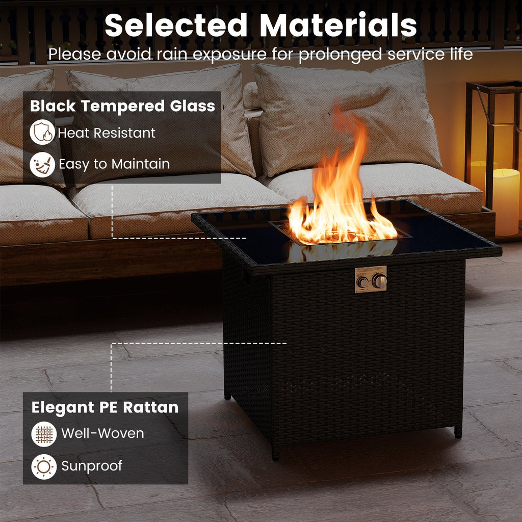 32.5 Inch Propane Fire Pit Table 5000 BTU with Tempered Glass Tabletop-Black