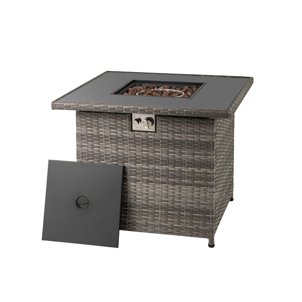 32.5 Inch Propane Fire Pit Table 5000 BTU with Tempered Glass Tabletop-Gray