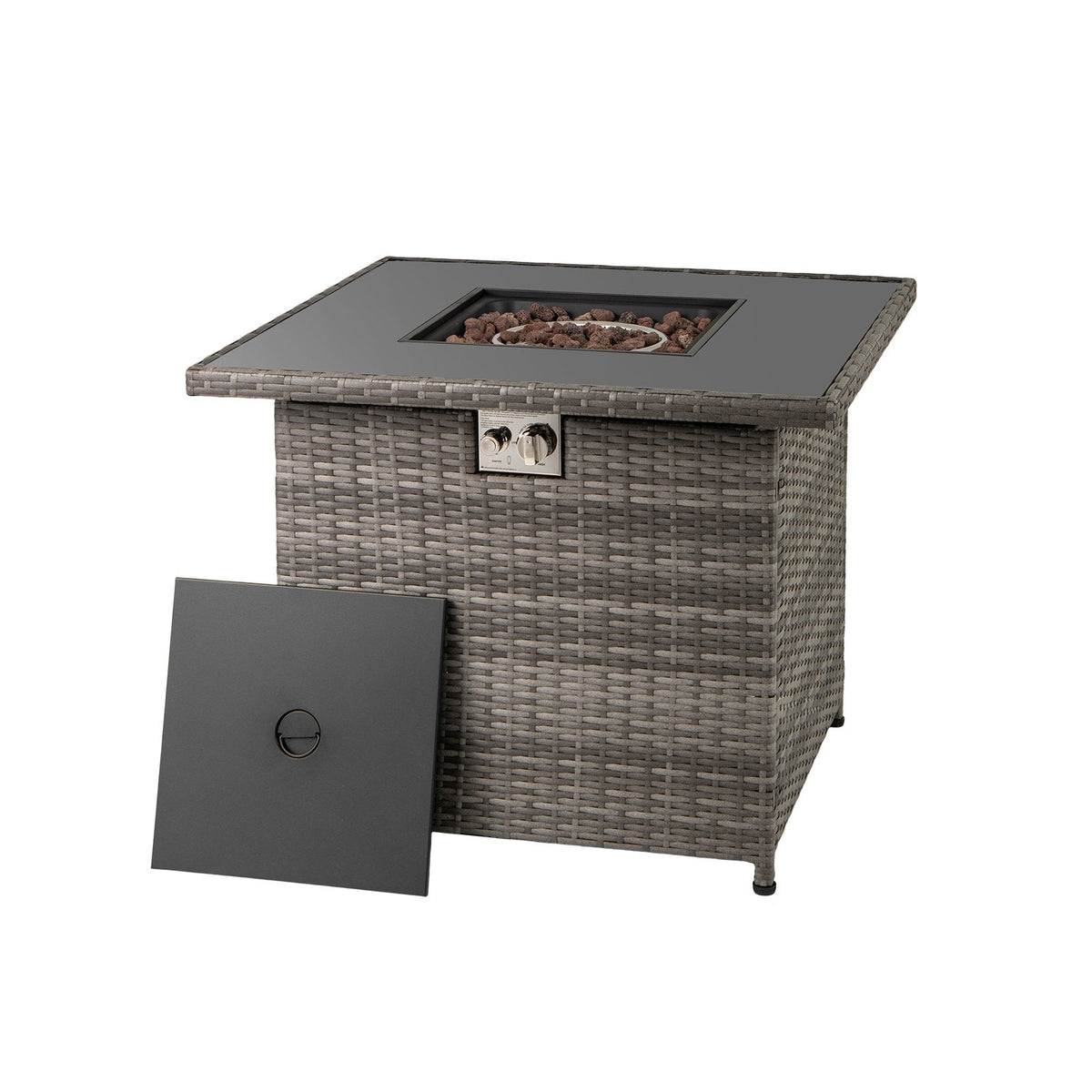 32.5 Inch Propane Fire Pit Table 5000 BTU with Tempered Glass Tabletop-Gray