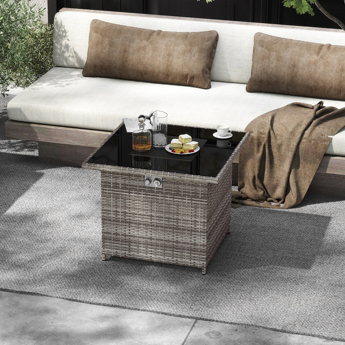 32.5 Inch Propane Fire Pit Table 5000 BTU with Tempered Glass Tabletop-Gray