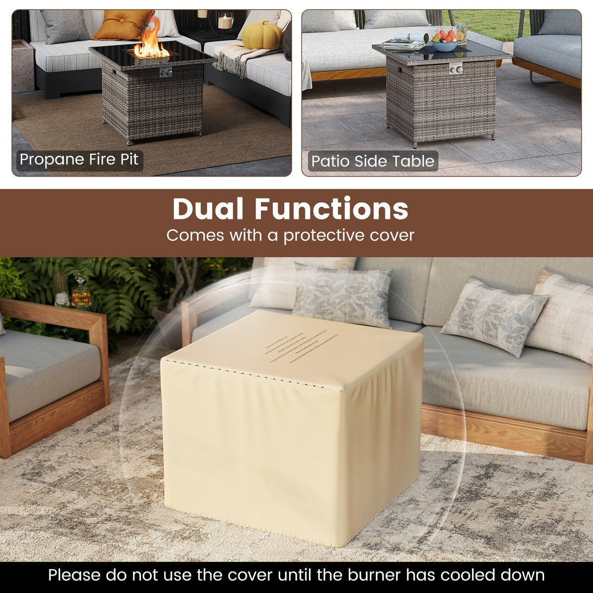 32.5 Inch Propane Fire Pit Table 5000 BTU with Tempered Glass Tabletop-Gray