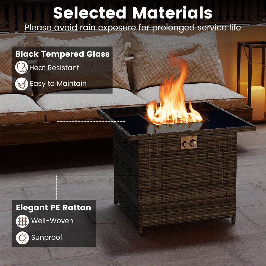 32.5 Inch Propane Fire Pit Table 5000 BTU with Tempered Glass Tabletop-Gray