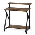 32 Inch Rolling Computer Desk for Small Spaces with Power Outlets-Rustic Brown