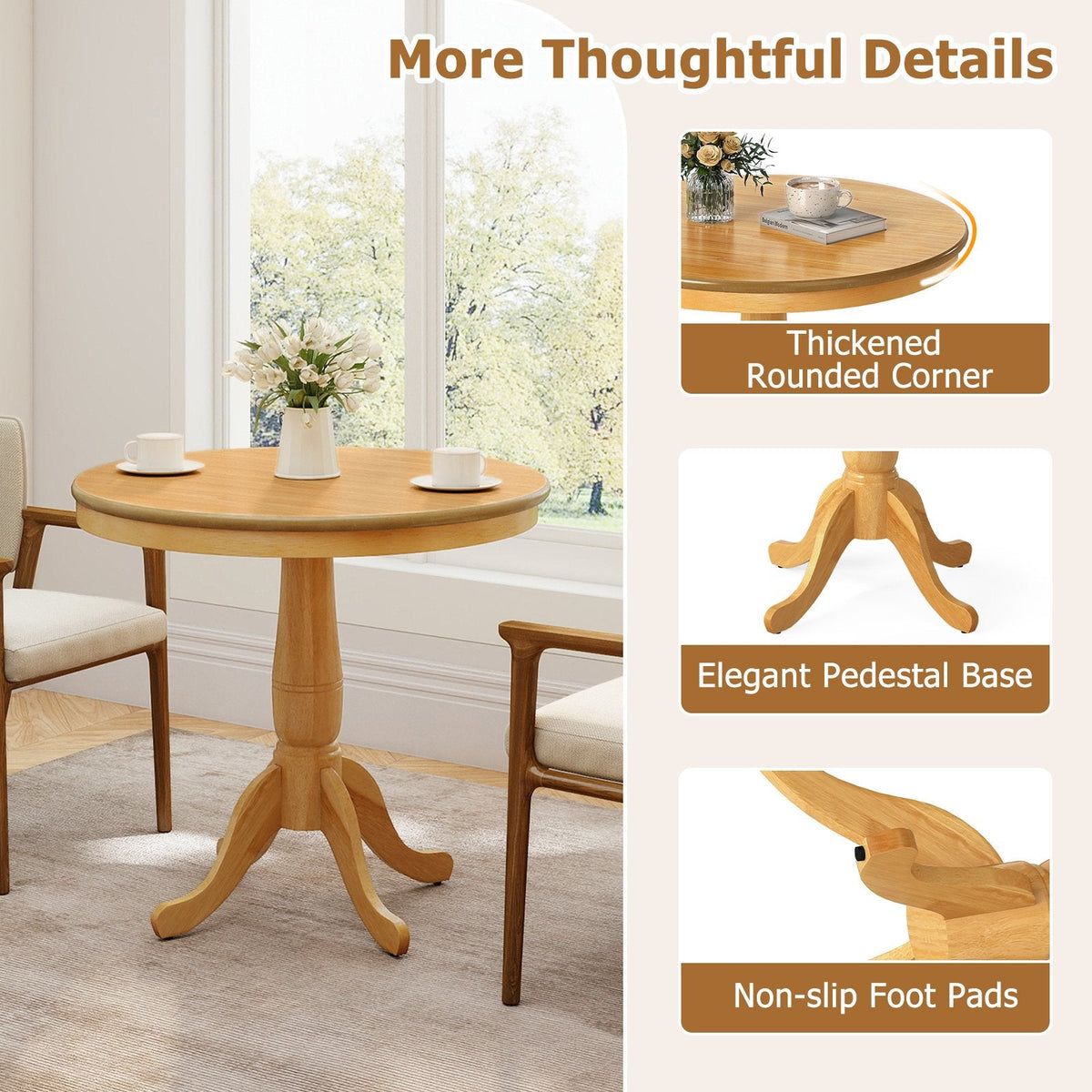 32 Inch Wooden Round Pub Pedestal Side Table-natural