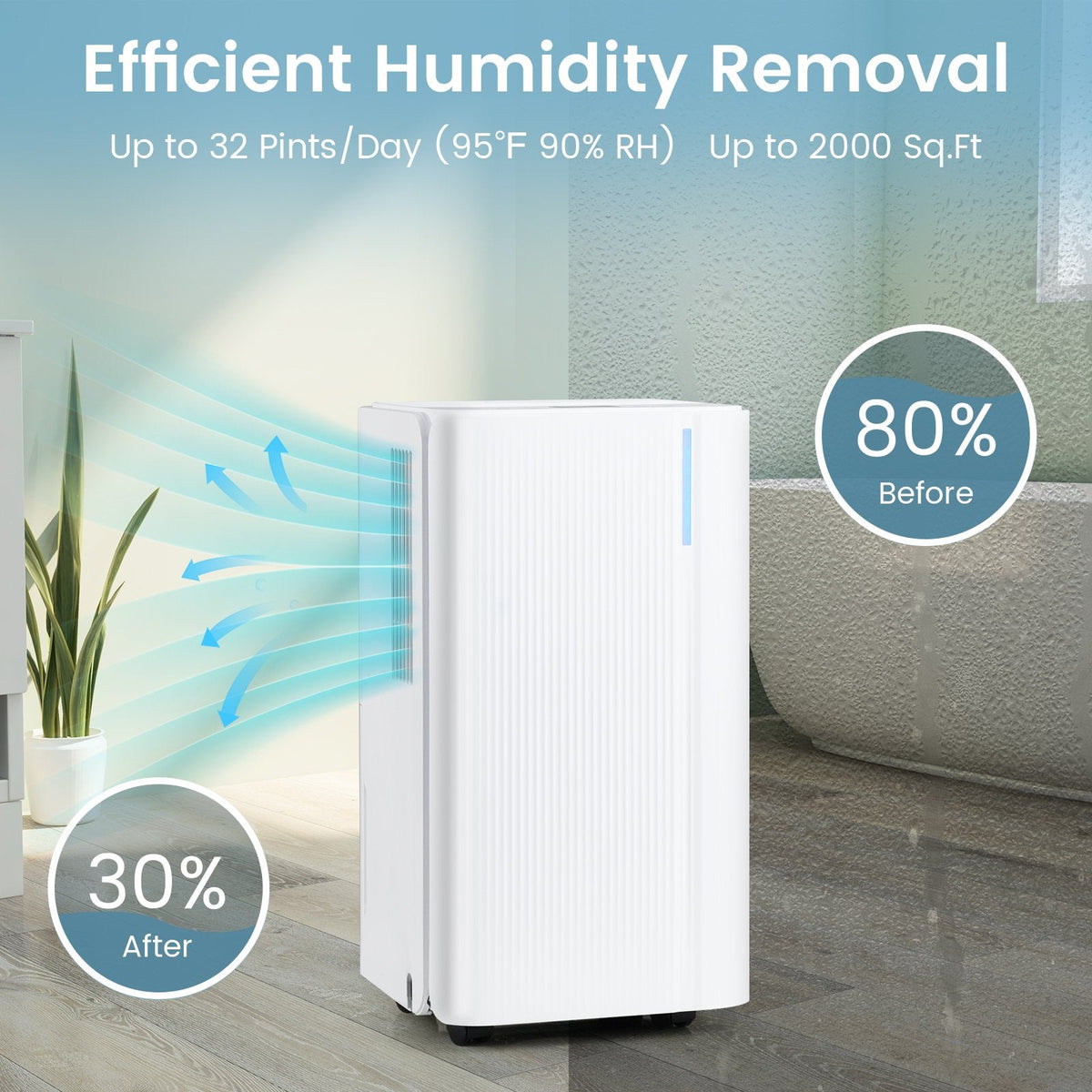 32 Pint Portable Dehumidifier for 2000 Sq Ft, 9 Pints DOE, CSA Certified, 36 dB, 0.55 Gallon Tank