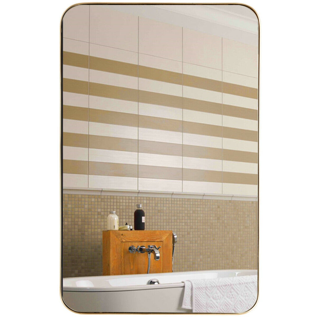 32 Inch x 20 Inch Metal Frame Wall-Mounted Rectangle Mirror-Golden