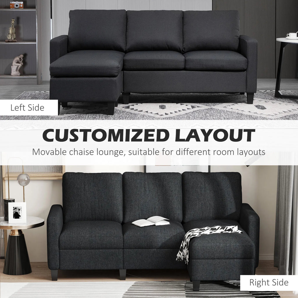 Dark Grey L-Shape Sectional Sofa with Ottoman – Modern Corner Couch for Living Room (United States & Canada Delivery Only)