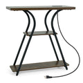 32 Inch Narrow Long Entryway Table with Power Outlets and LED Lights-Brown
