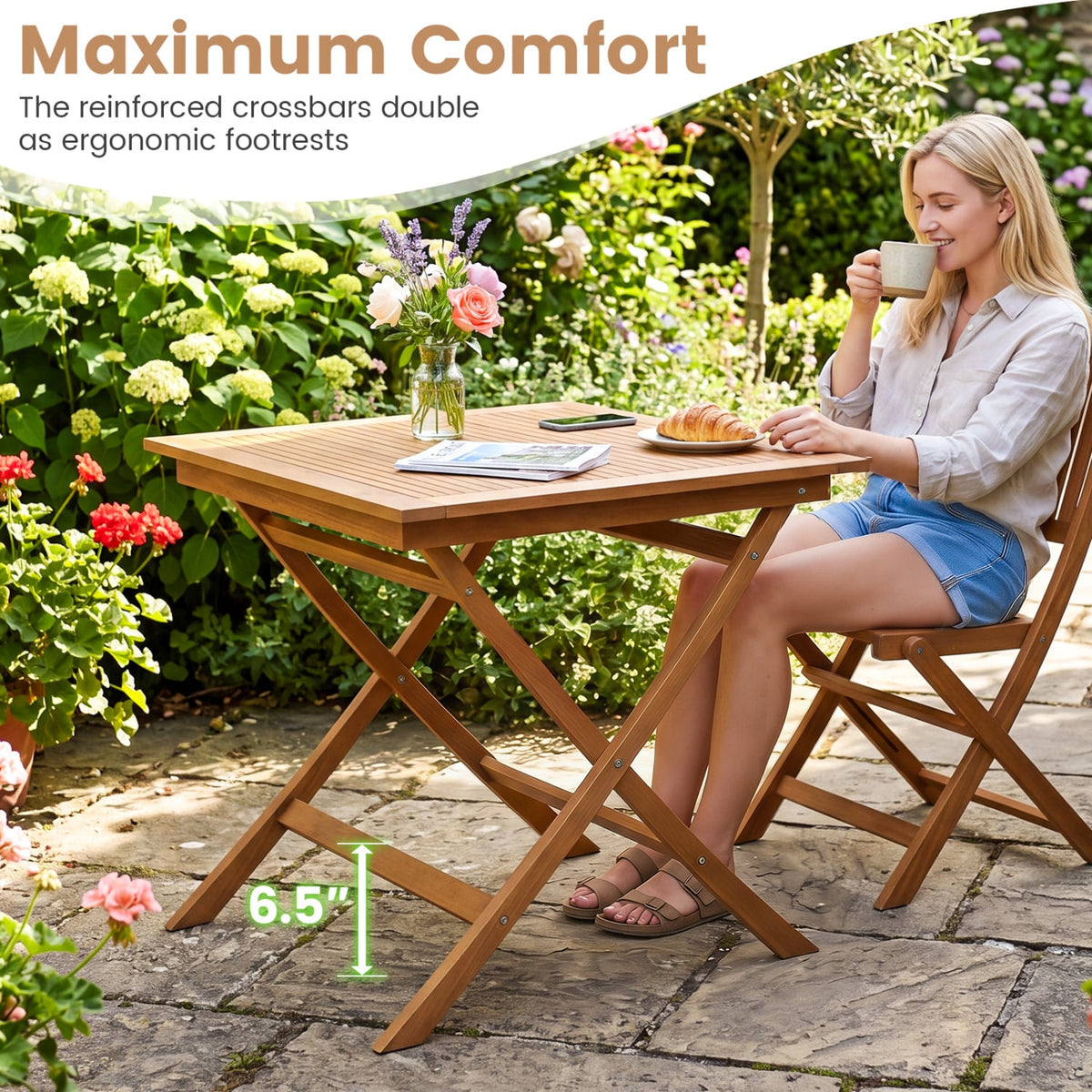32-Inch Square Solid Teak Wood Patio Dining Table for 4