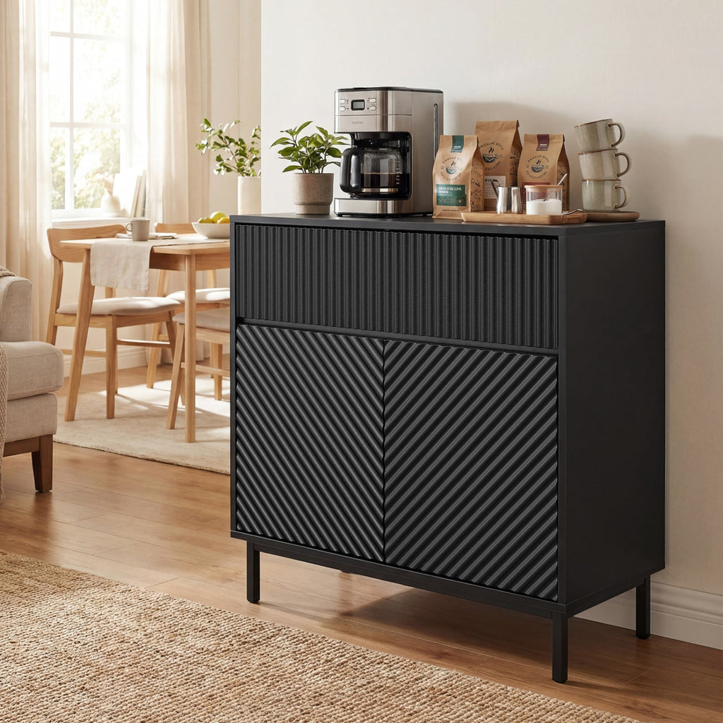32 inches Wide Buffet Cabinet with 2 Doors and 1 Drawer for Kitchen-Black