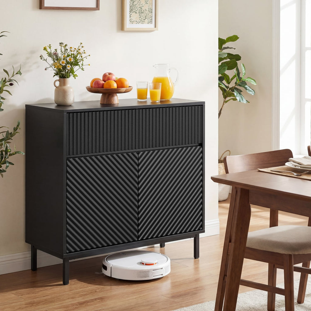 32 inches Wide Buffet Cabinet with 2 Doors and 1 Drawer for Kitchen-Black