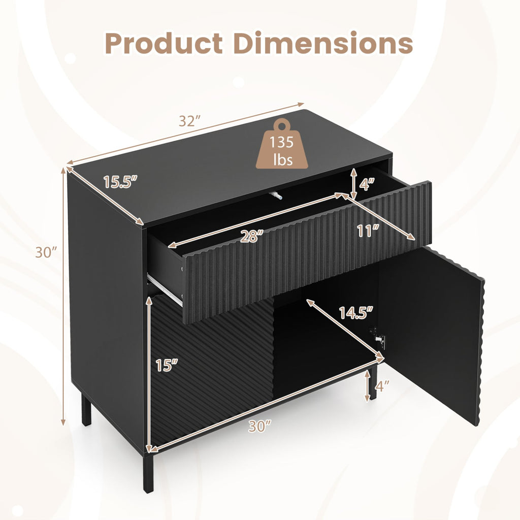 32 inches Wide Buffet Cabinet with 2 Doors and 1 Drawer for Kitchen-Black