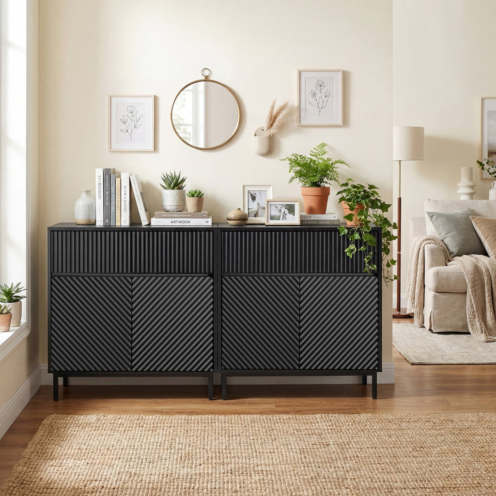 32 inches Wide Buffet Cabinet with 2 Doors and 1 Drawer for Kitchen-Black