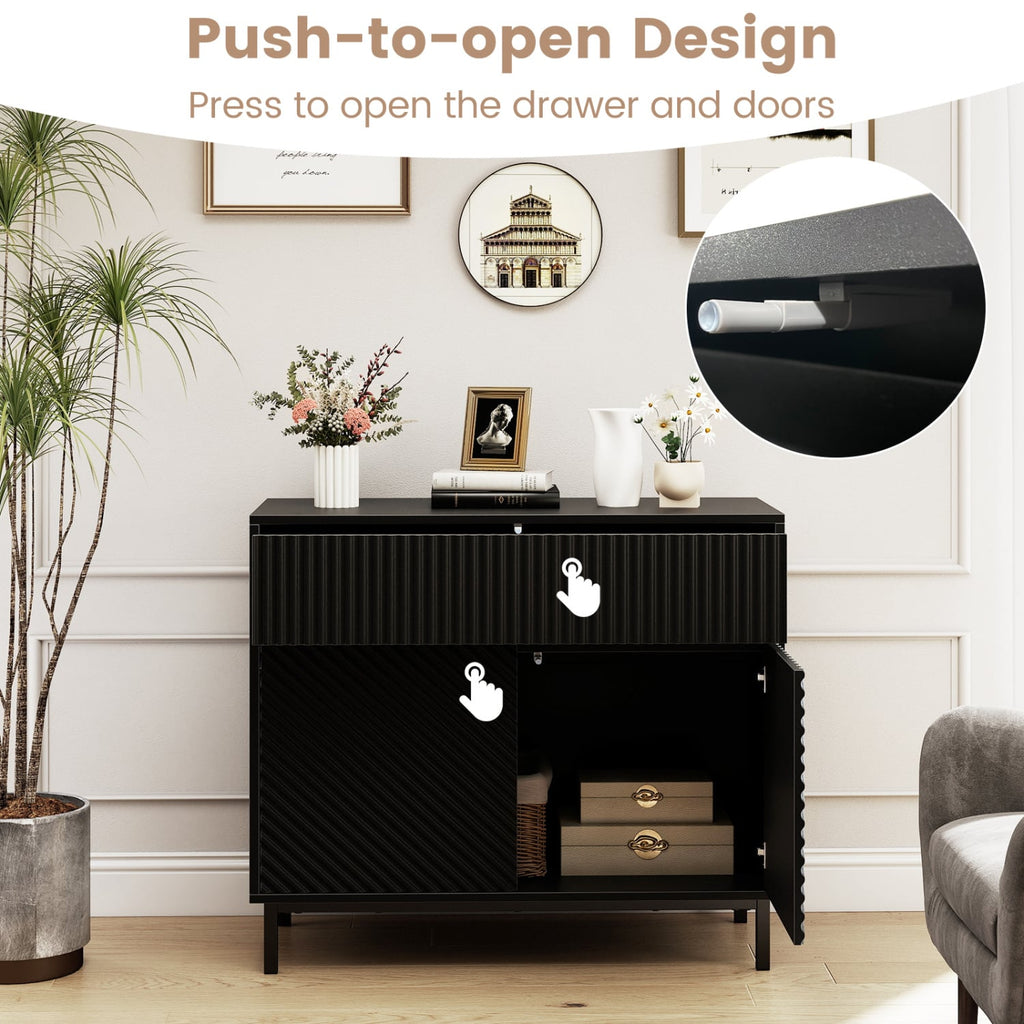 32 inches Wide Buffet Cabinet with 2 Doors and 1 Drawer for Kitchen-Black