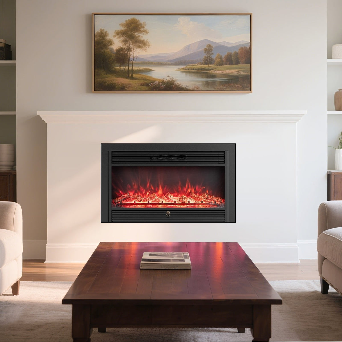 33/36-Inch Electric Fireplace Insert 750W/1500W Recessed Fireplace Heater-1500W