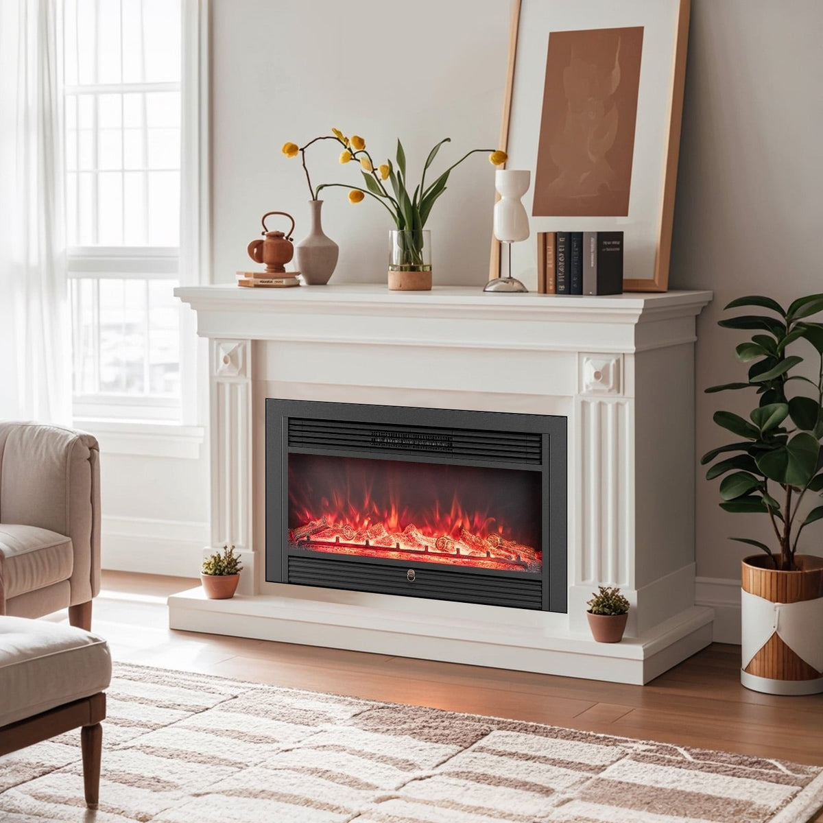 33/36-Inch Electric Fireplace Insert 750W/1500W Recessed Fireplace Heater-1500W