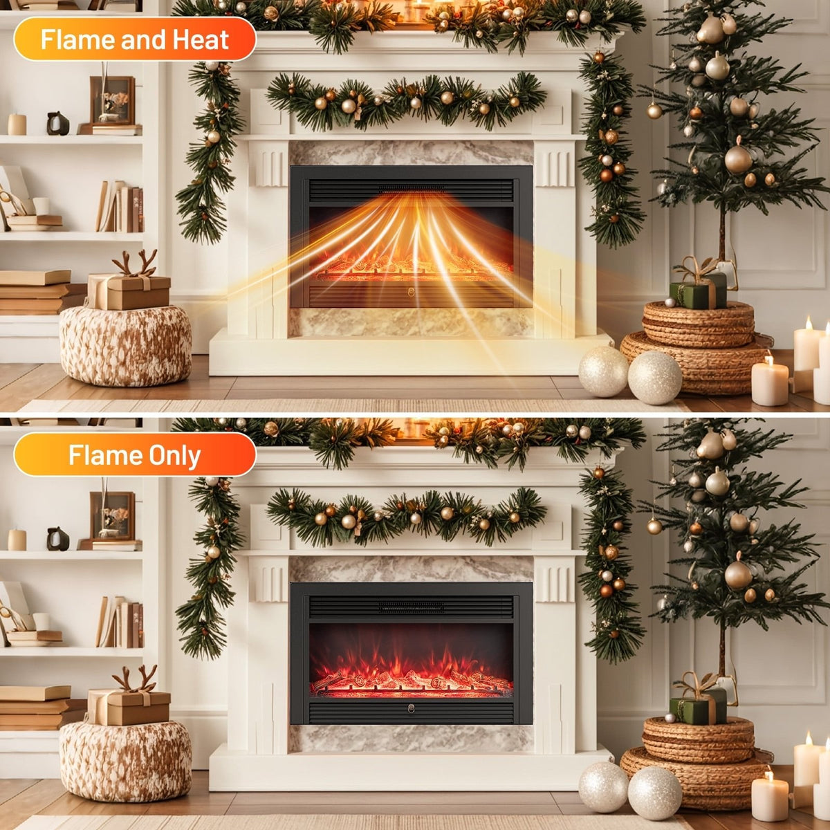 33/36-Inch Electric Fireplace Insert 750W/1500W Recessed Fireplace Heater-1500W