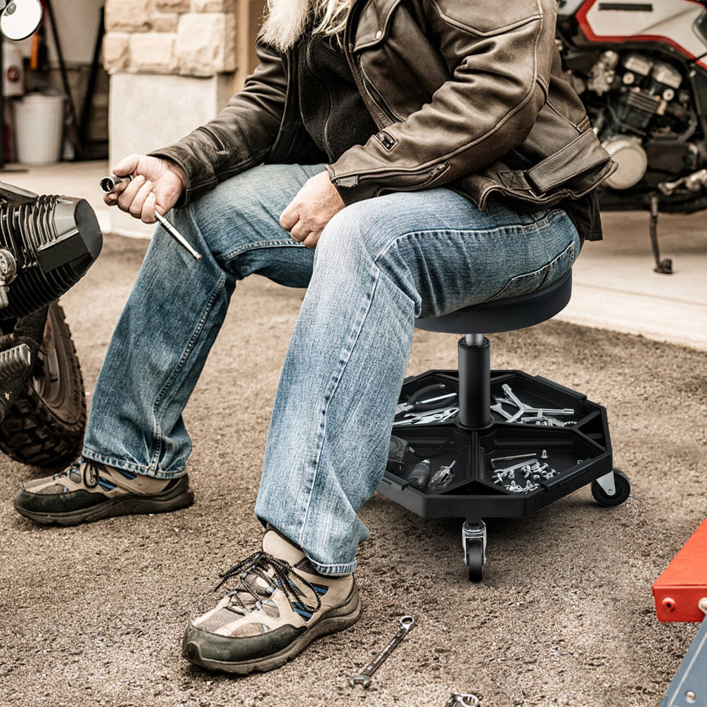 330 LBS Capacity Pneumatic Rolling Mechanic Stool with Padded Seat-Black