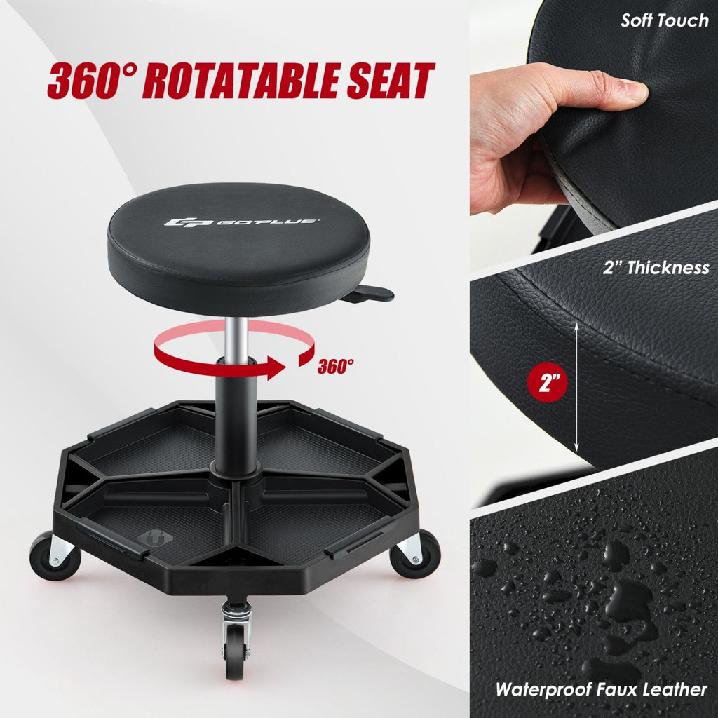 330 LBS Capacity Pneumatic Rolling Mechanic Stool with Padded Seat-Black