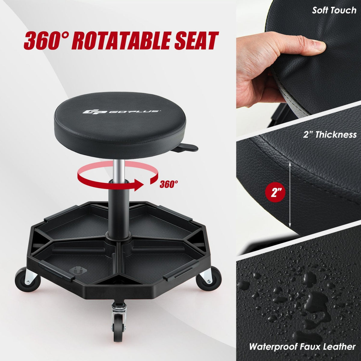 330 LBS Capacity Pneumatic Rolling Mechanic Stool with Padded Seat-Black