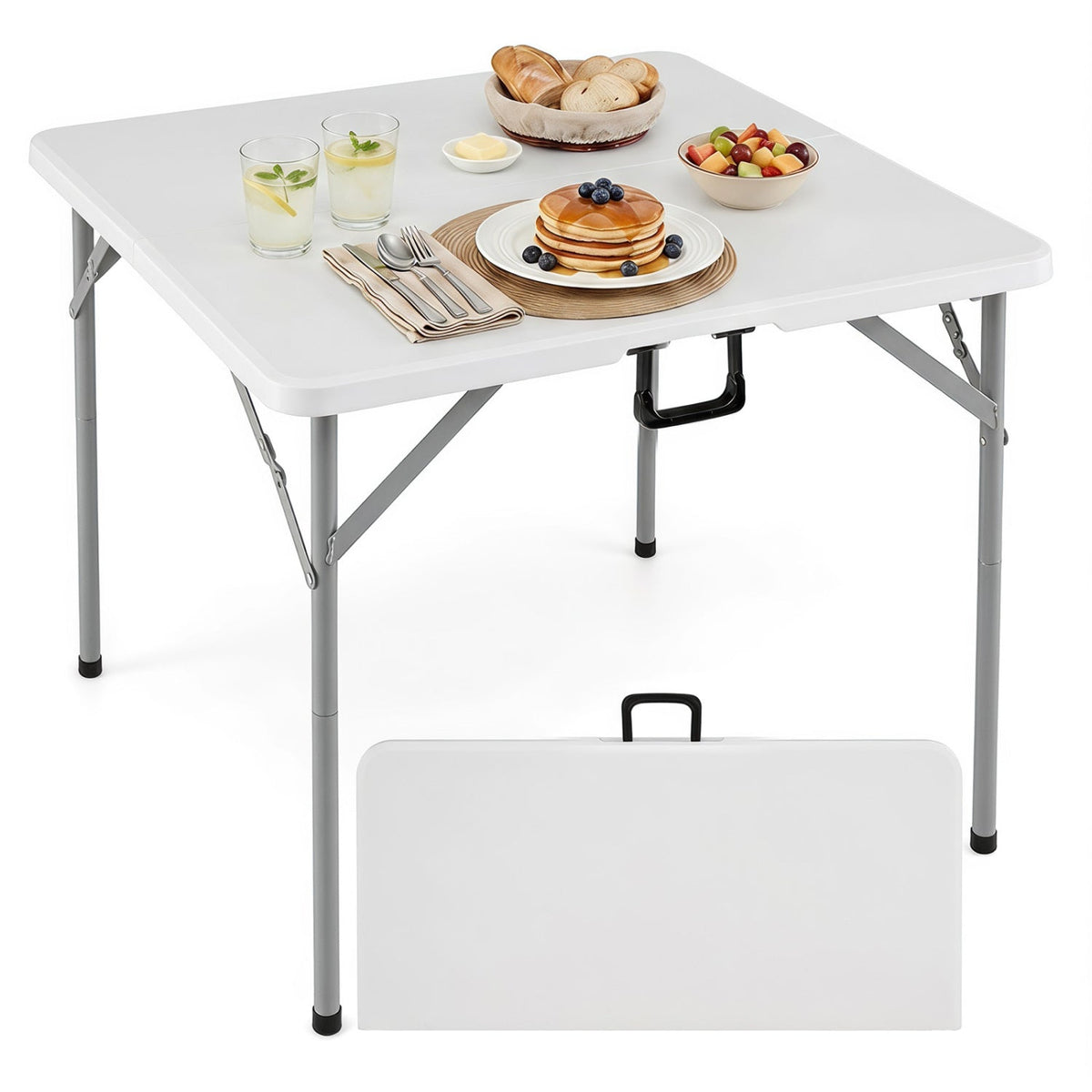 34 Inch Square Foldable Card Table with Carrying Handle-White