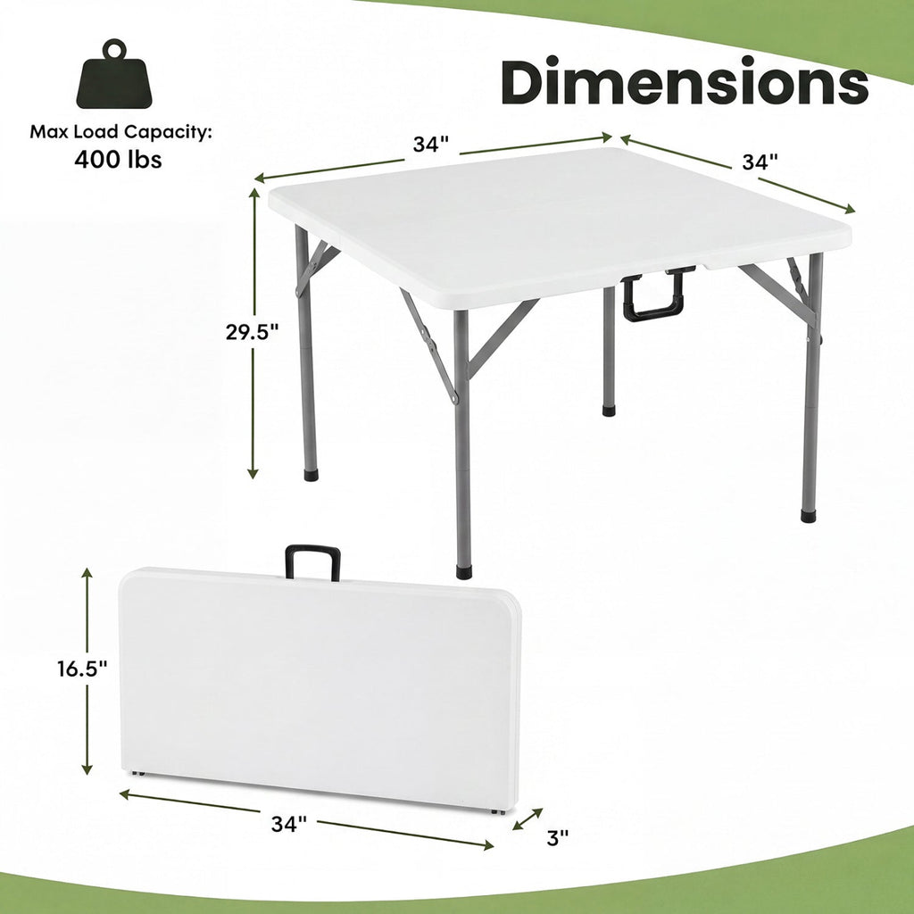 34 Inch Square Foldable Card Table with Carrying Handle-White