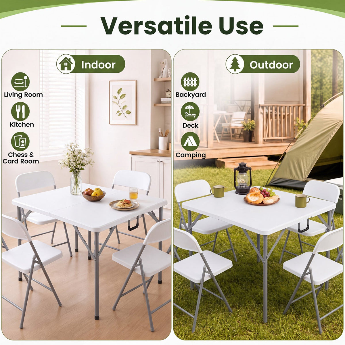 34 Inch Square Foldable Card Table with Carrying Handle-White