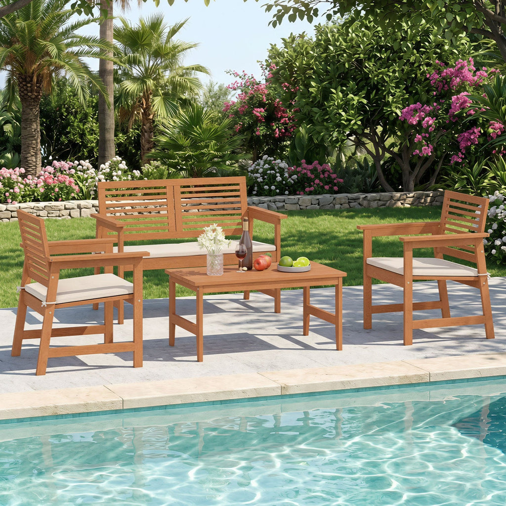 35.5 inches Solid Wood Outdoor Coffee Table with Rectangular Slatted Top and Teak Finish