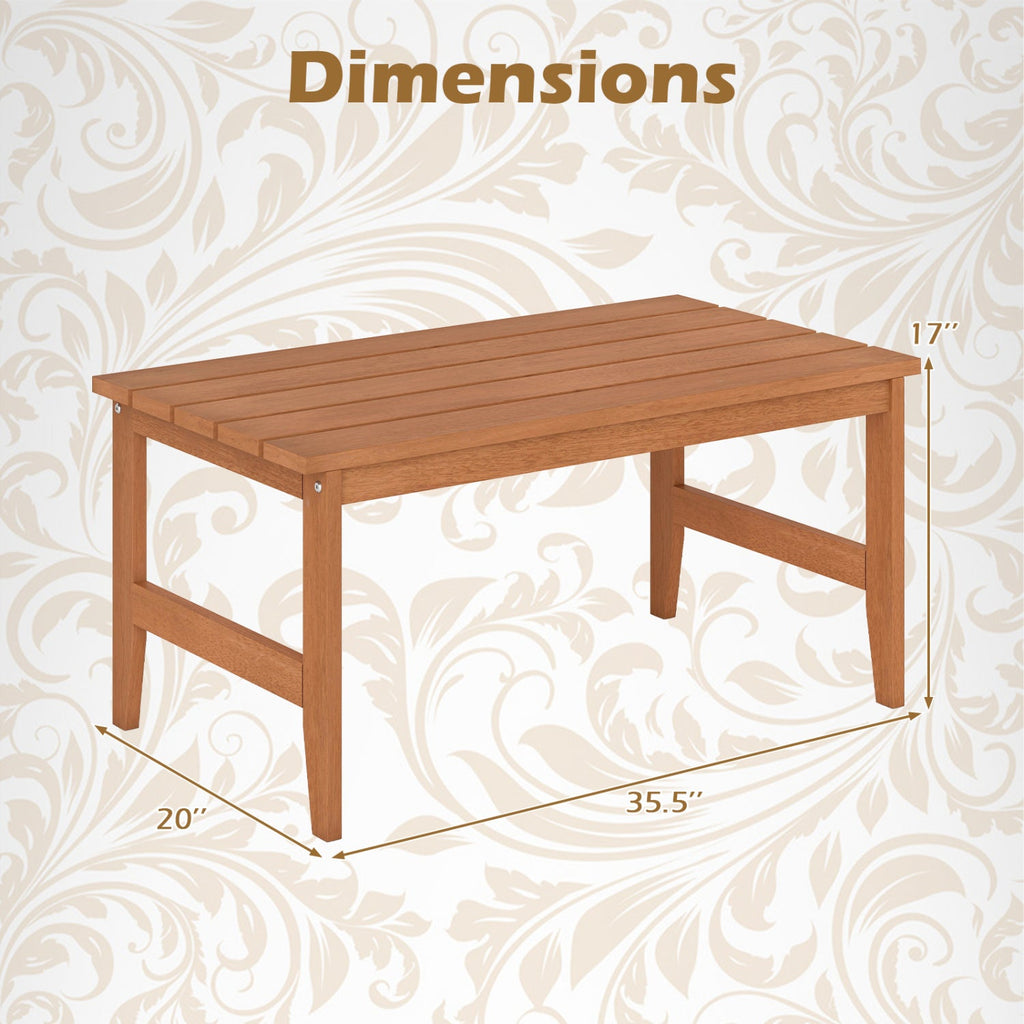 35.5 inches Solid Wood Outdoor Coffee Table with Rectangular Slatted Top and Teak Finish