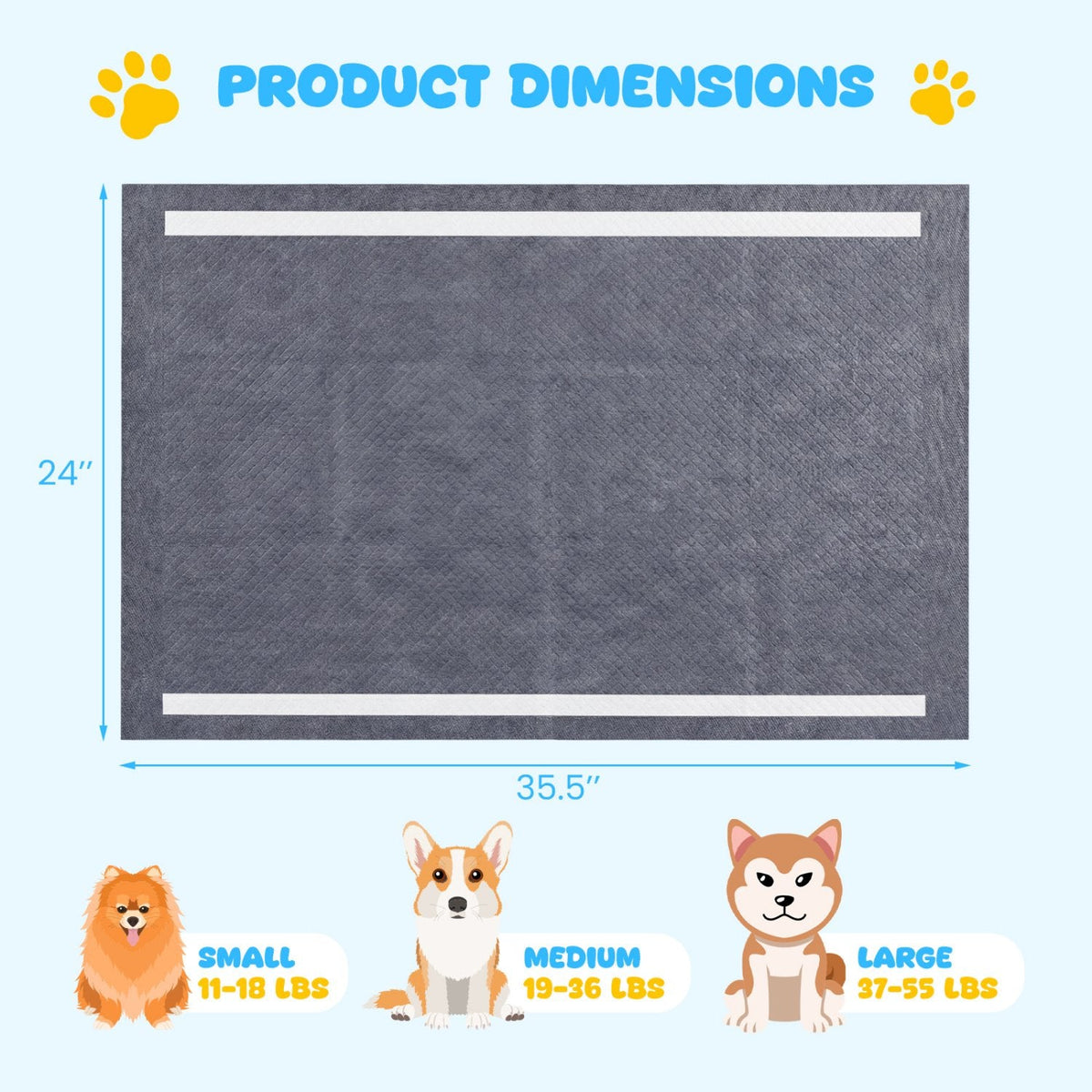35.5 inches x 24 inches Charcoal Dog Pee Pads 6-Layer for Dogs-Black