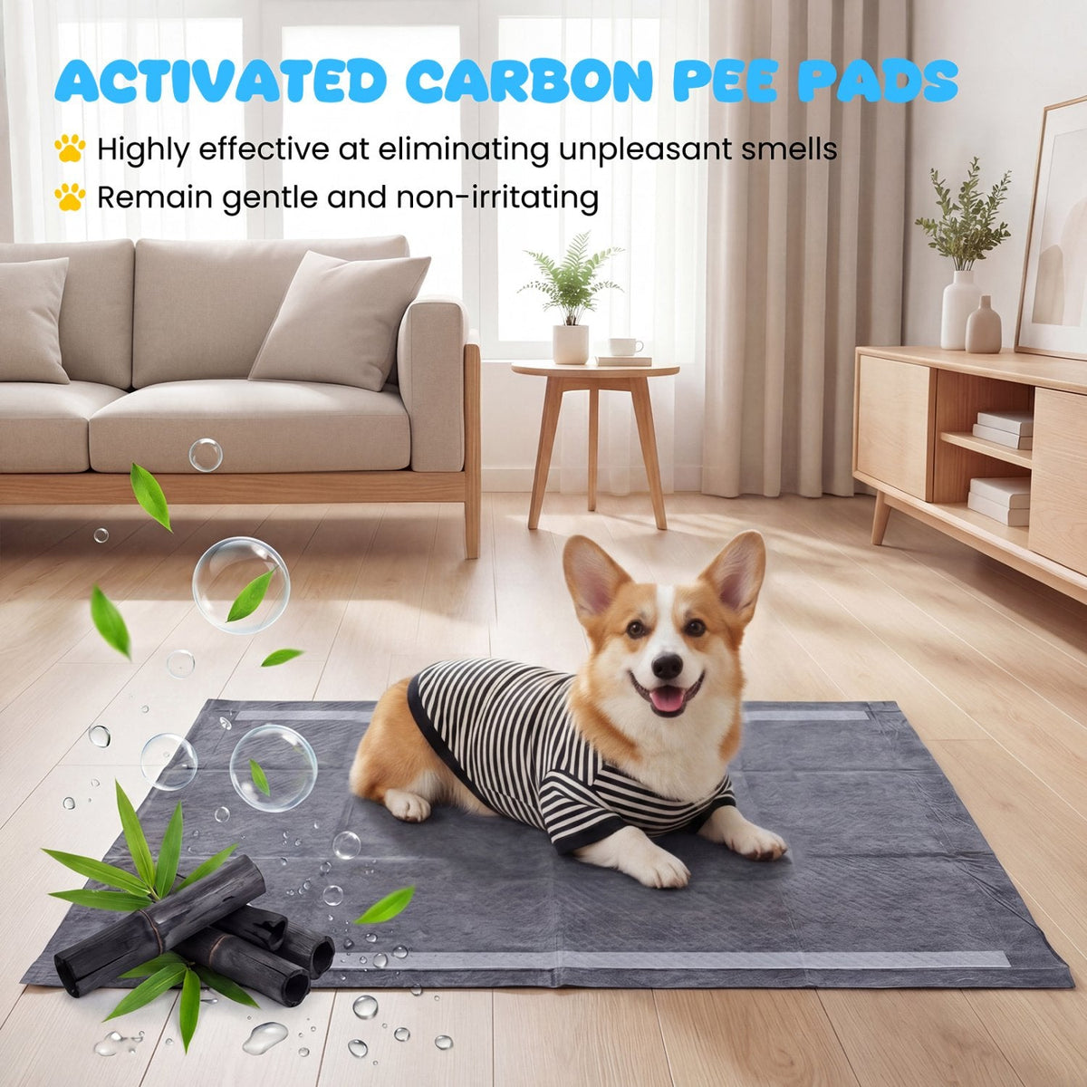 35.5 inches x 24 inches Charcoal Dog Pee Pads 6-Layer for Dogs-Black