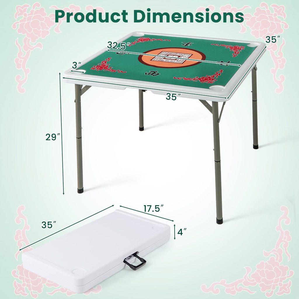 35 Inch 4 Player Game Card Folding Mahjong Table with Cup Holders-Light Green