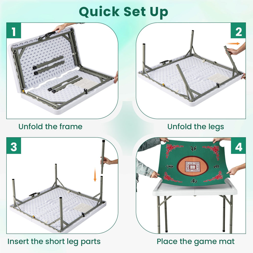 35 Inch 4 Player Game Card Folding Mahjong Table with Cup Holders-Light Green
