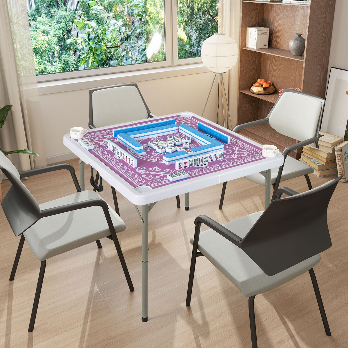 35 Inch 4 Player Game Card Folding Mahjong Table with Cup Holders-Pink