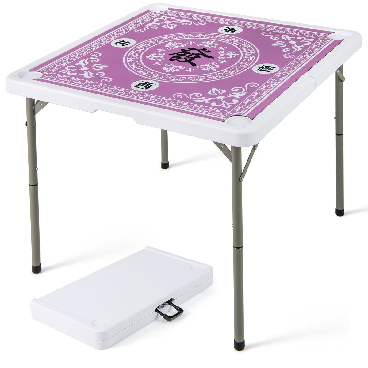 35 Inch 4 Player Game Card Folding Mahjong Table with Cup Holders-Pink