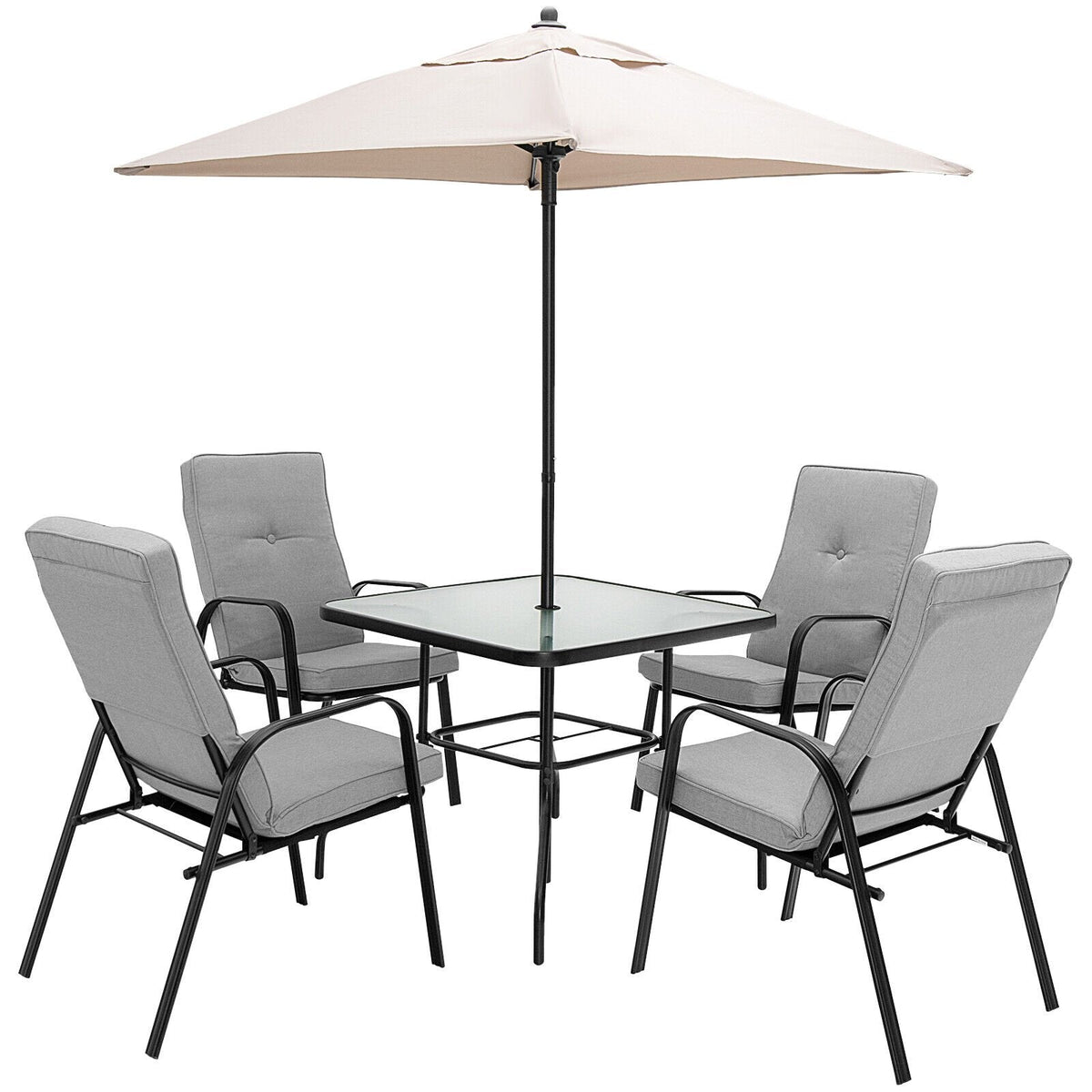 35 Inch Patio Dining Square Tempered Glass Table with Umbrella Hole