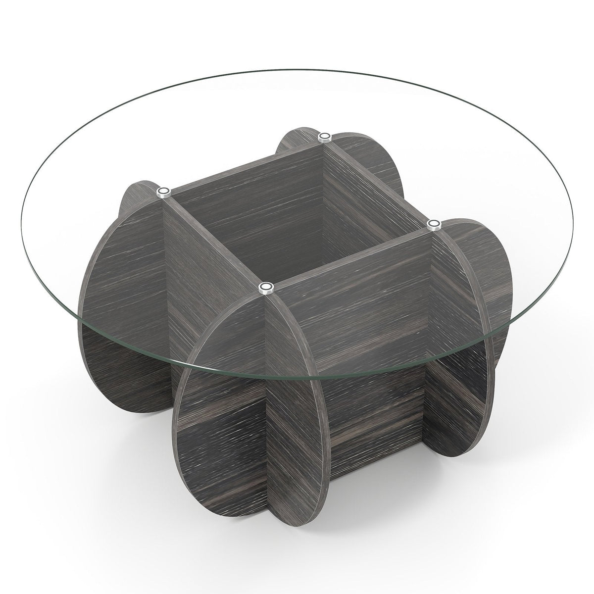 35 inches Round Coffee Table Unique Circle Center Table with Tempered Glass Top and Solid Wood Base-Black
