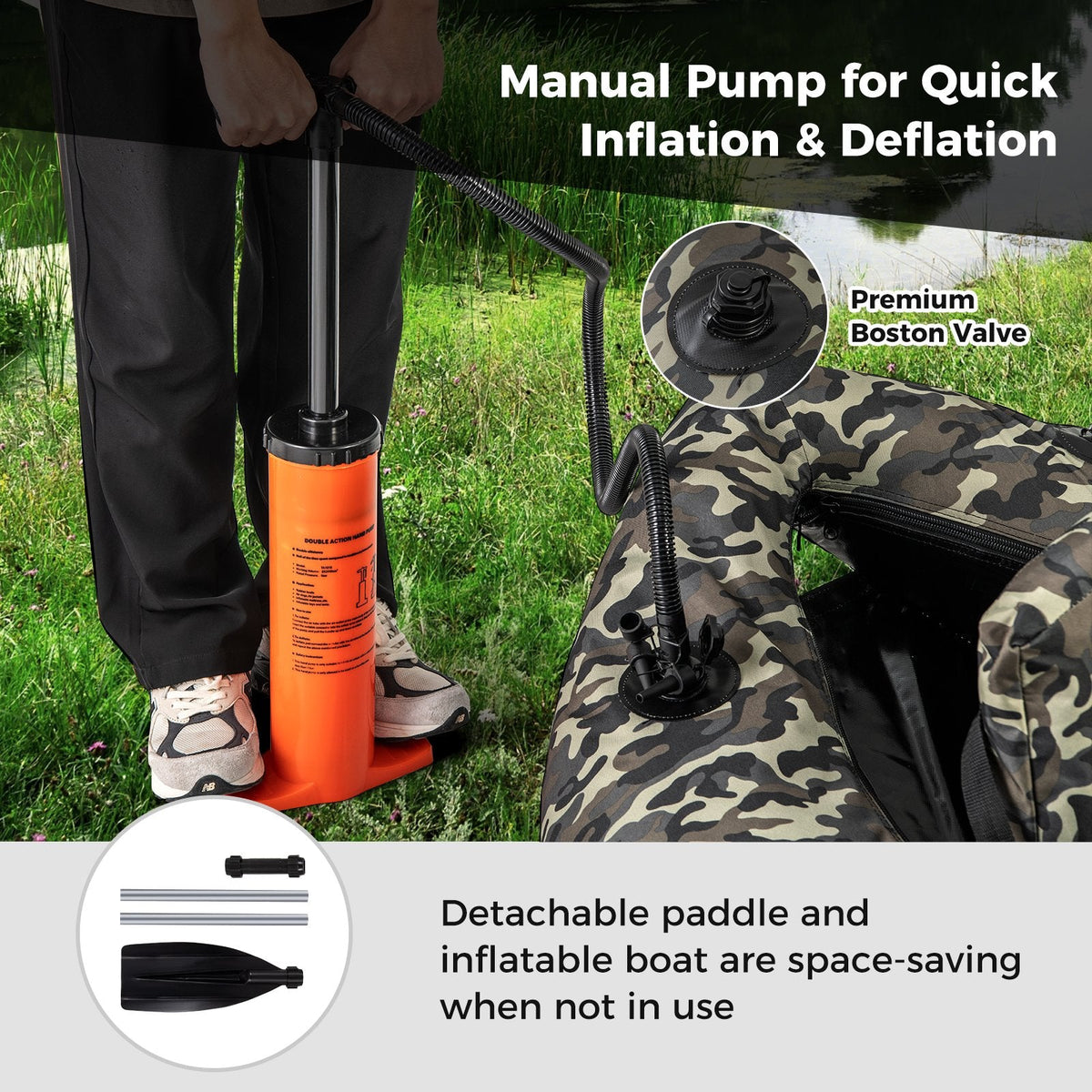 350 LBS Inflatable Fishing Float Tube with Adjustable Backrest and Backpack Straps-Camouflage