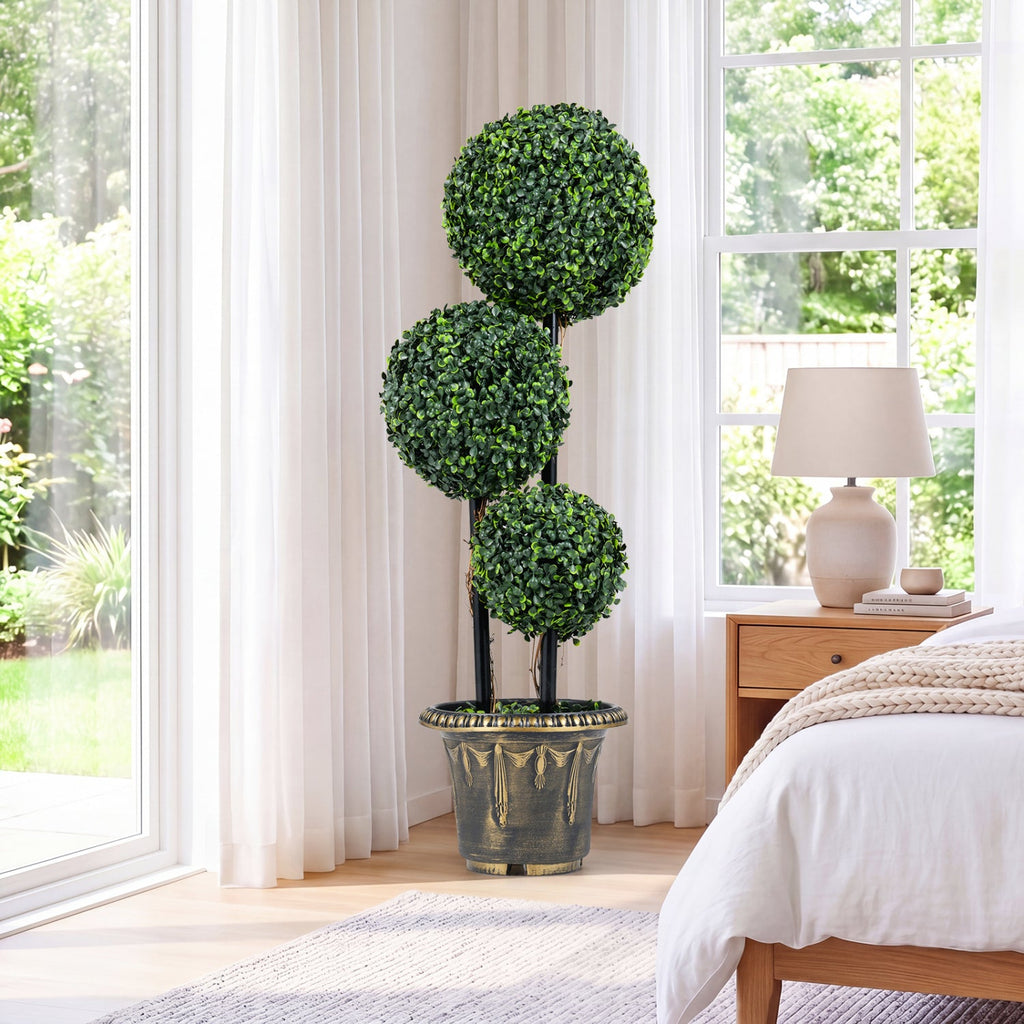 35 Inches Artificial Boxwood Topiary Tree Triple Ball Shrubs