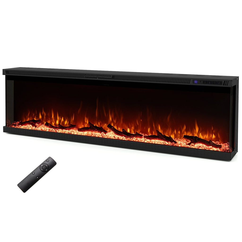 36/40/50/60 Inch Wide 3-Sided Electric Fireplace Insert with Remote Control and 12 Flame Colors-60 inch