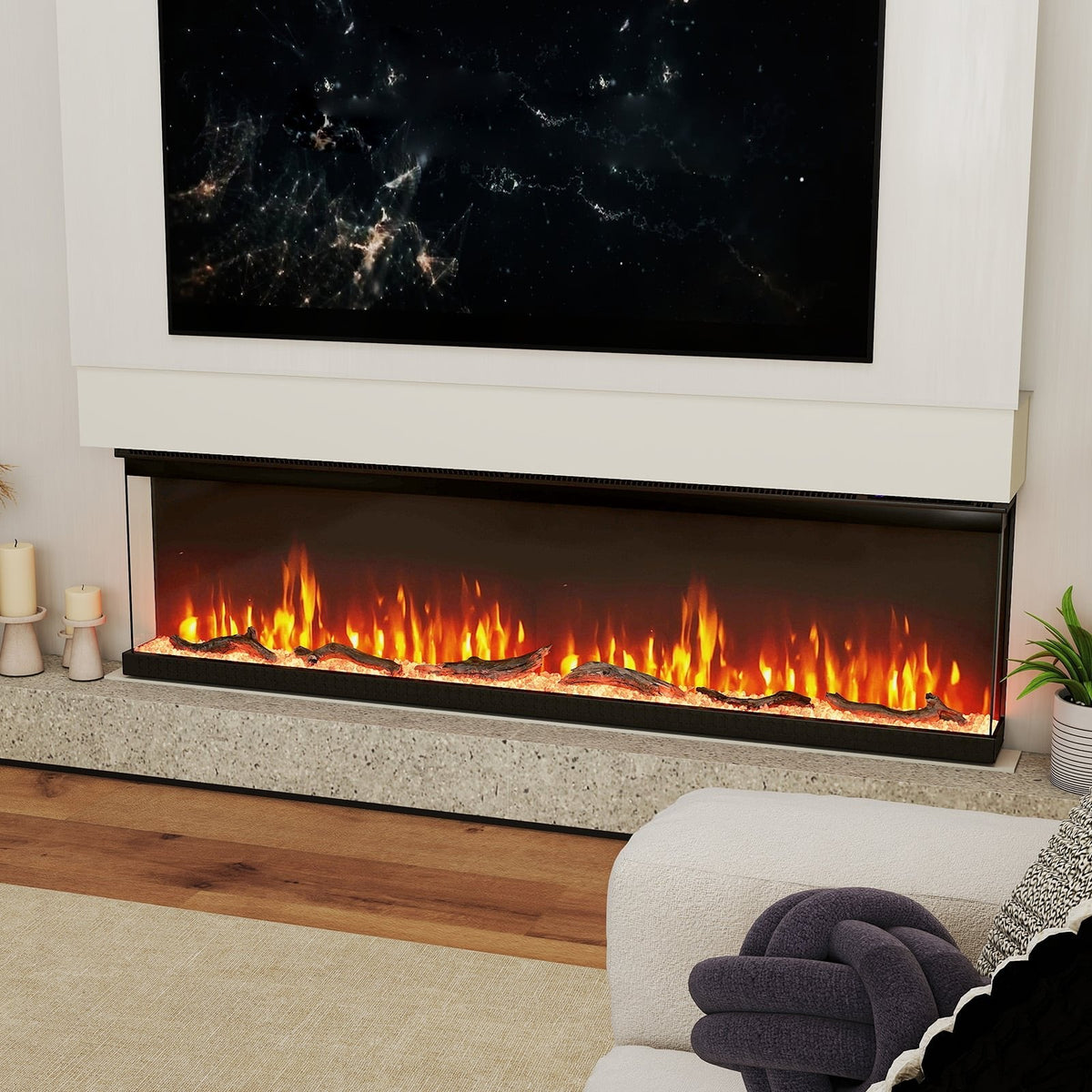 36/40/50/60 Inch Wide 3-Sided Electric Fireplace Insert with Remote Control and 12 Flame Colors-60 inch