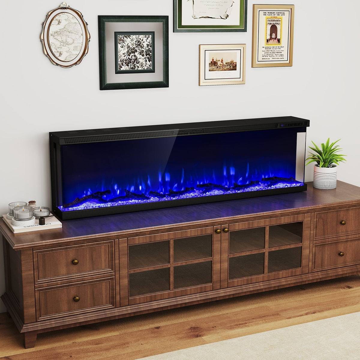 36/40/50/60 Inch Wide 3-Sided Electric Fireplace Insert with Remote Control and 12 Flame Colors-60 inch