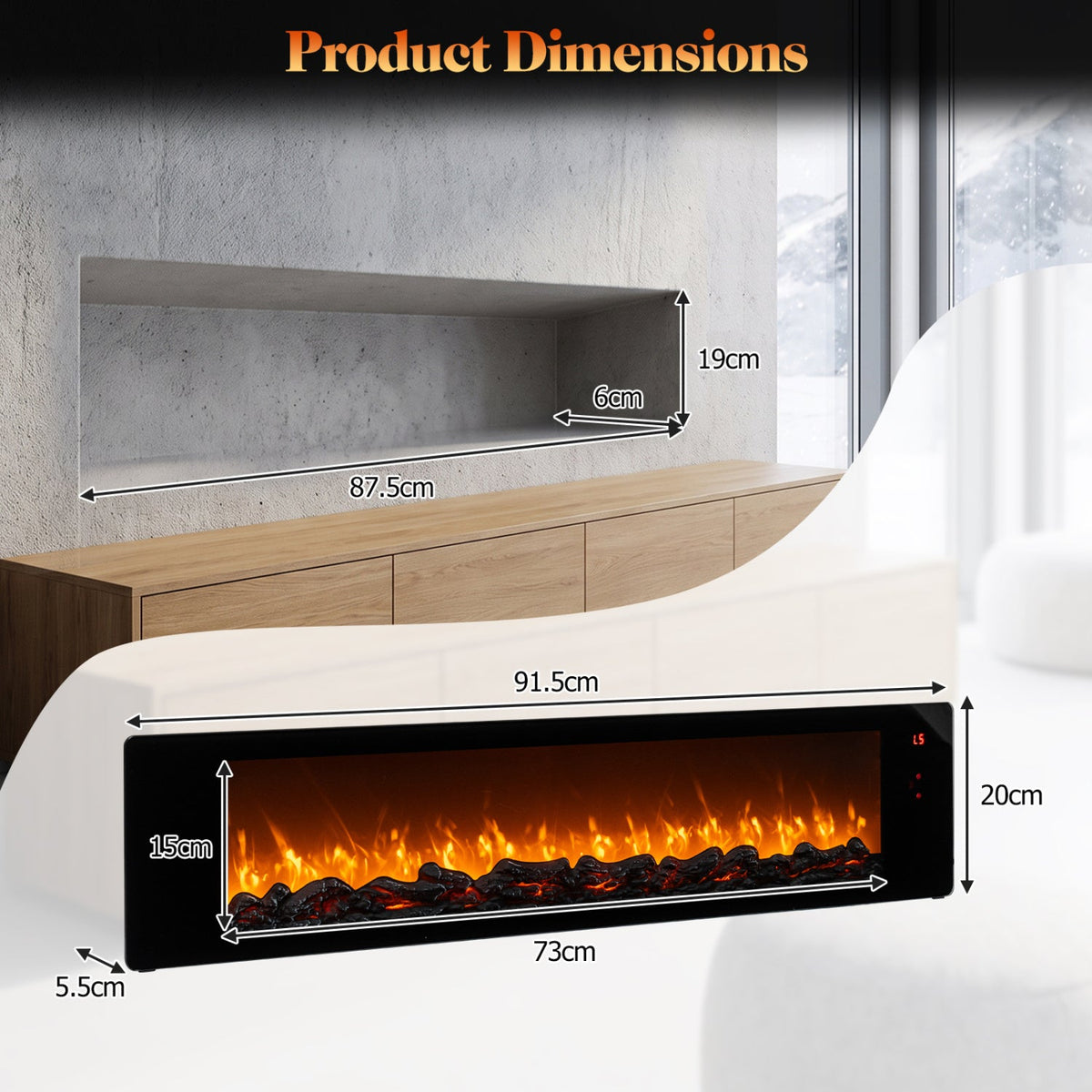36 inches Electric Fireplace with 5-Level Adjustable Brightness and Speed