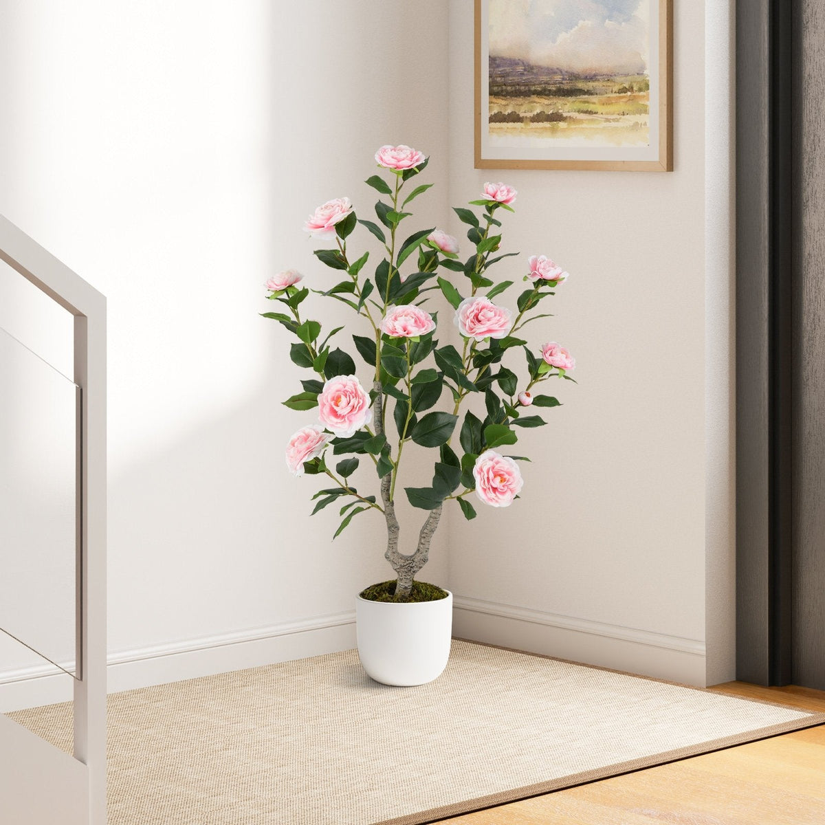 36 Inch Artificial Camellia Tree with Blooming Flower 1 Pack-Pink