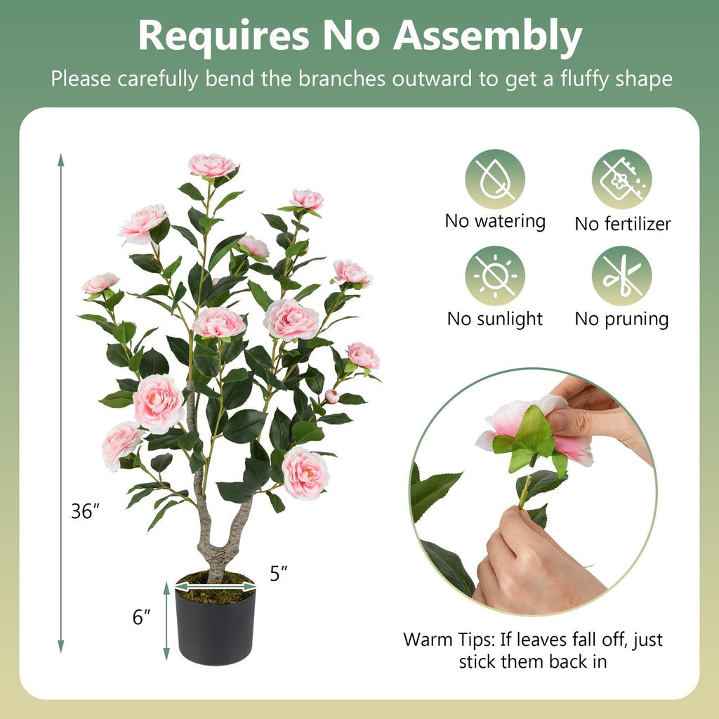 36 Inch Artificial Camellia Tree with Blooming Flower 1 Pack-Pink