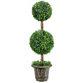 36 Inch Artificial Double Ball Topiary Tree, UV Resistant PE in a 10 Inch Pot
