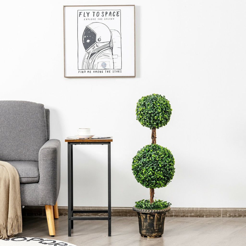 36 Inch Artificial Double Ball Topiary Tree, UV Resistant PE in a 10 Inch Pot