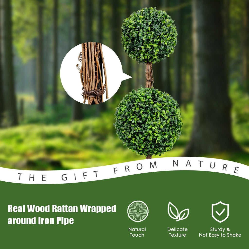 36 Inch Artificial Double Ball Topiary Tree, UV Resistant PE in a 10 Inch Pot