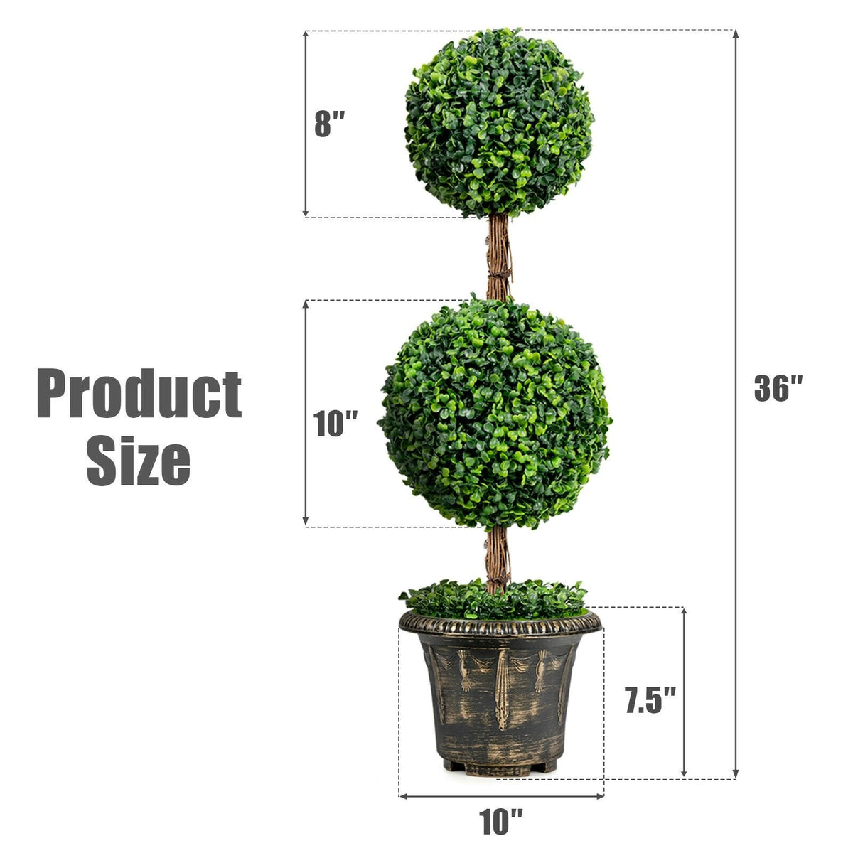 36 Inch Artificial Double Ball Topiary Tree, UV Resistant PE in a 10 Inch Pot