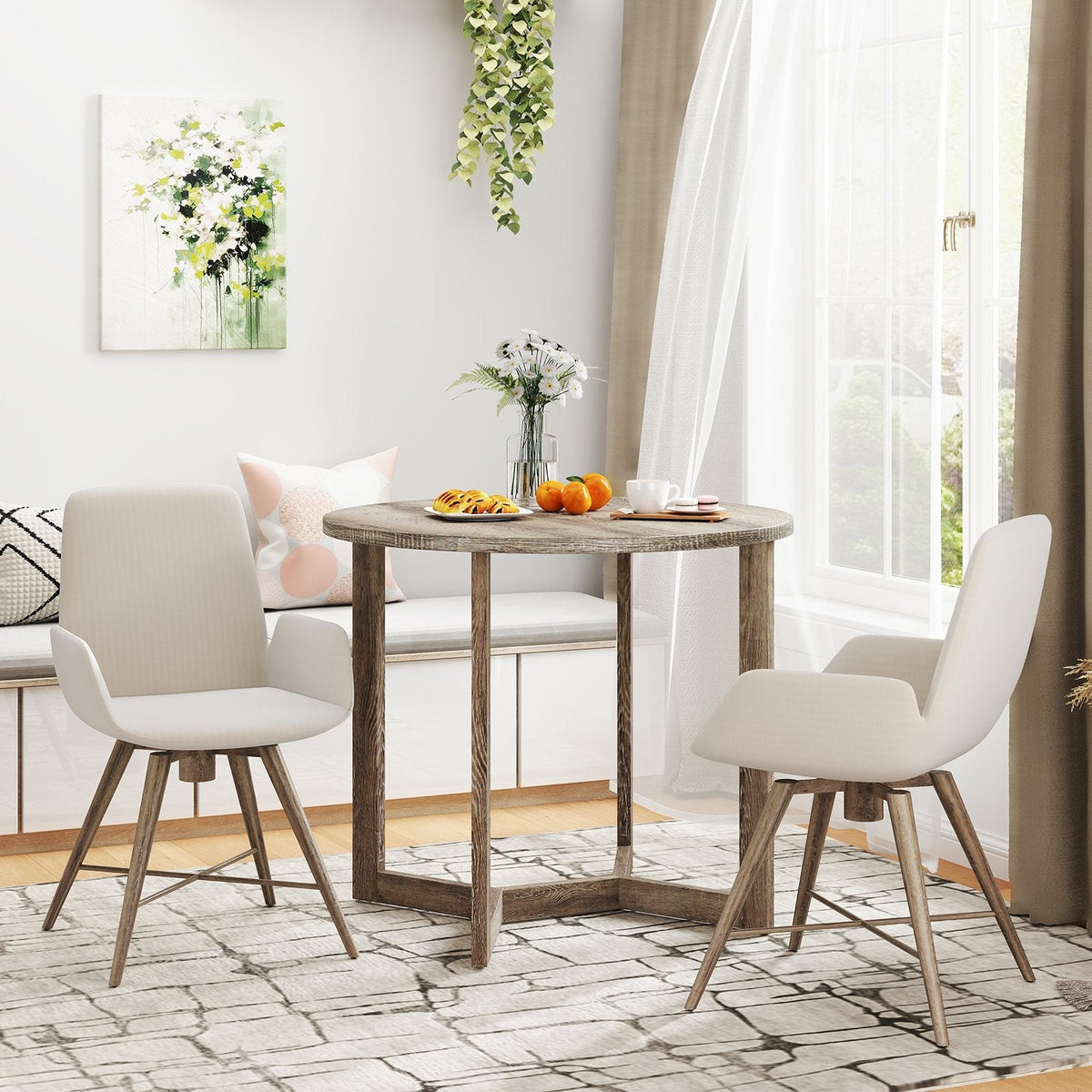 36 Inch Round Wood Dining Table for 2-4 People with Wing-shaped Pedestal Base-Grey